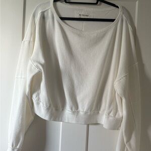 Free People Ivory Cropped oversized cotton thermal
